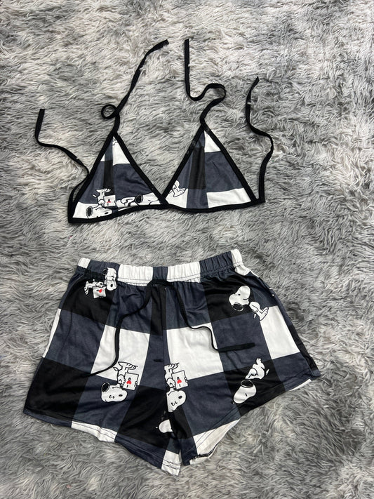 Snoopy cuadro blancos Top con short unitalla de afelpado