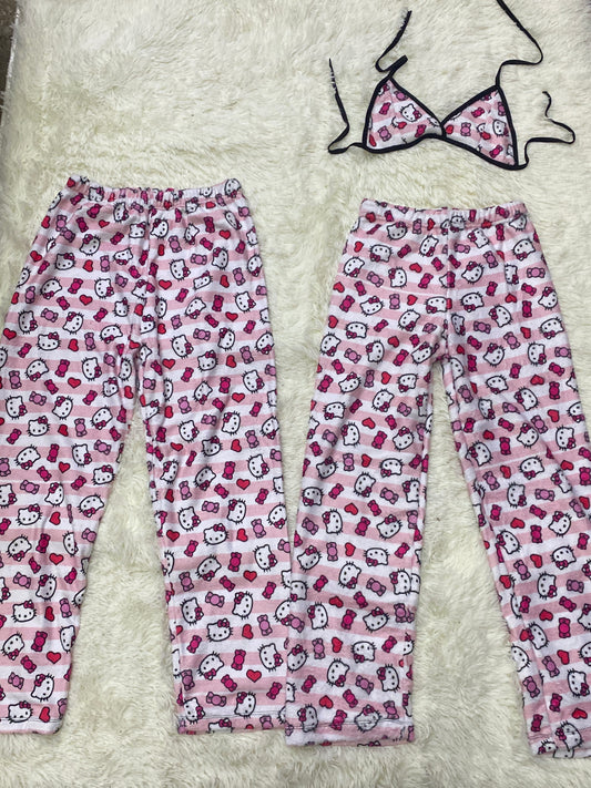 Hello kitty rayas pijama afelpada duo