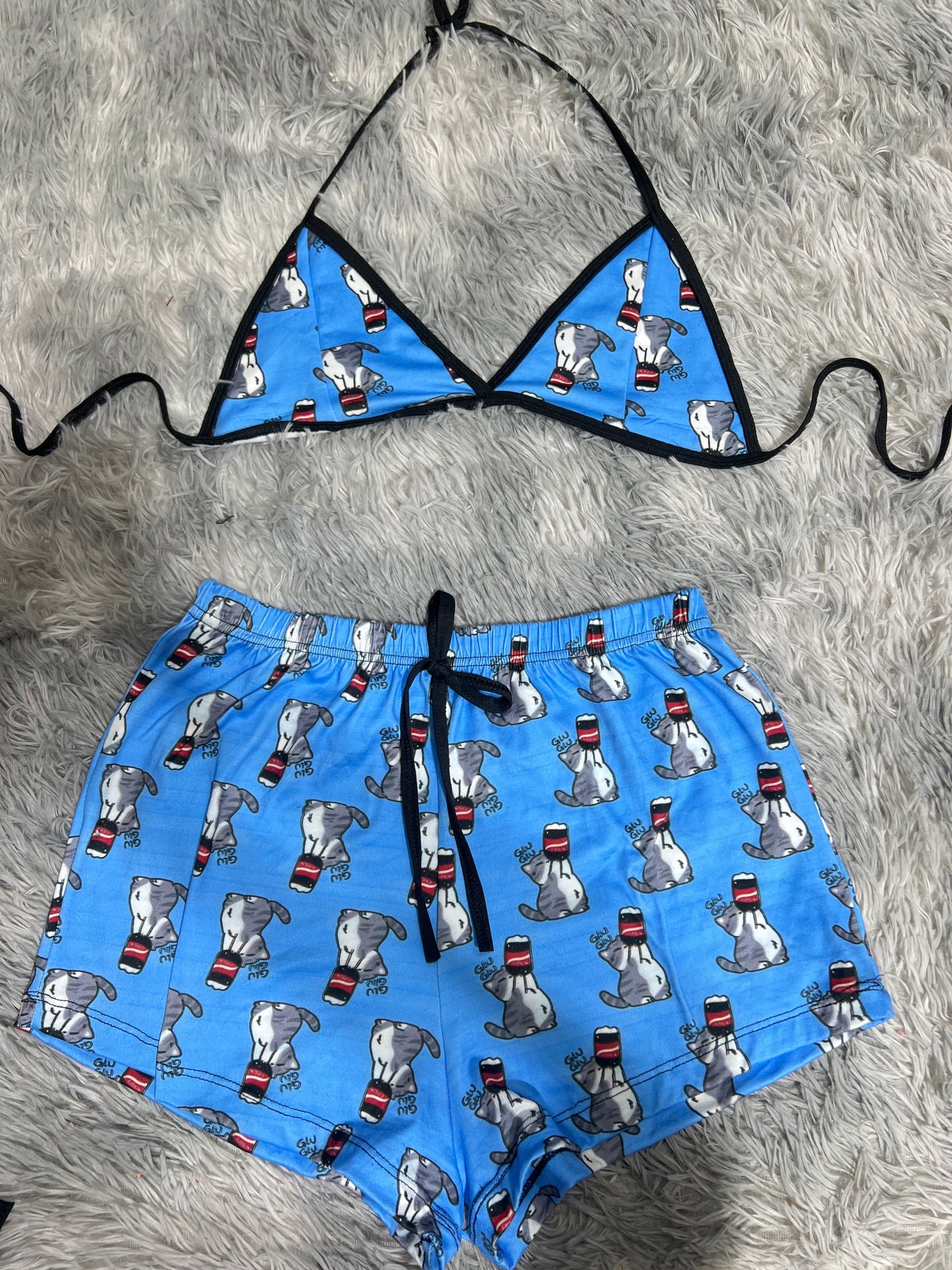 gato azul Top con short unitalla de brush