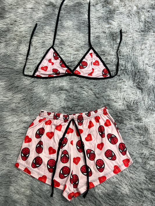 Spiderman Rosa Con Corazones Rojos Top Con Short Unitalla De Brush