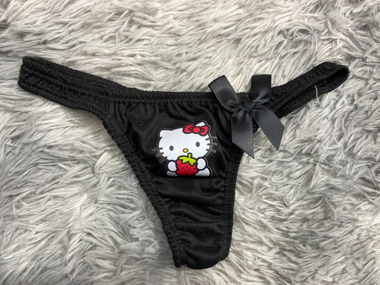 Hello kitty color negro Tanga de dama gruesa