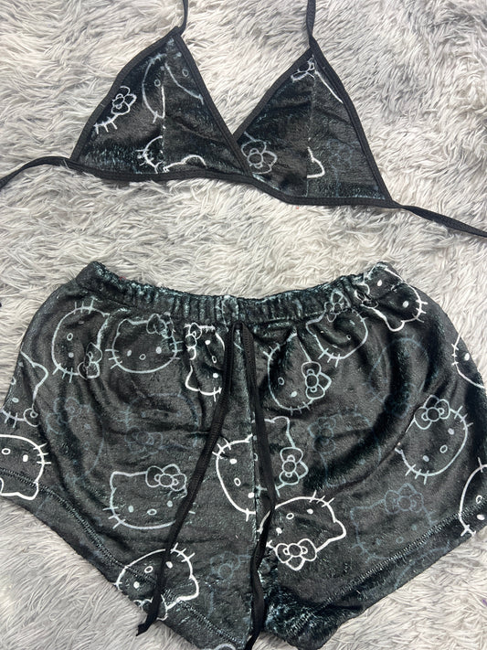 Hello Kitty Negro Top Con Short Unitalla De Afelpado