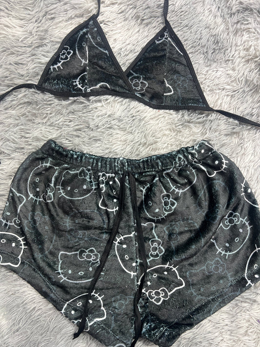 Hello kitty negro Top con short unitalla de afelpado