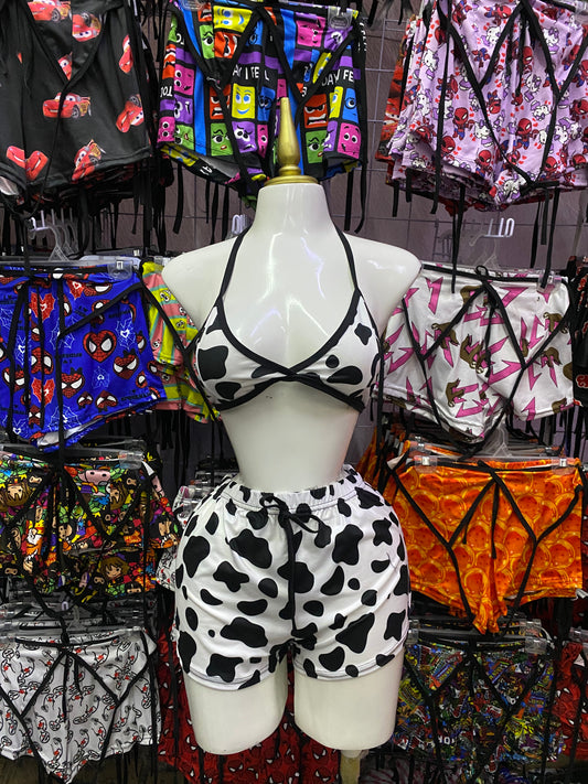 Manchas de vaca Pijama de dama short con top individual de dama