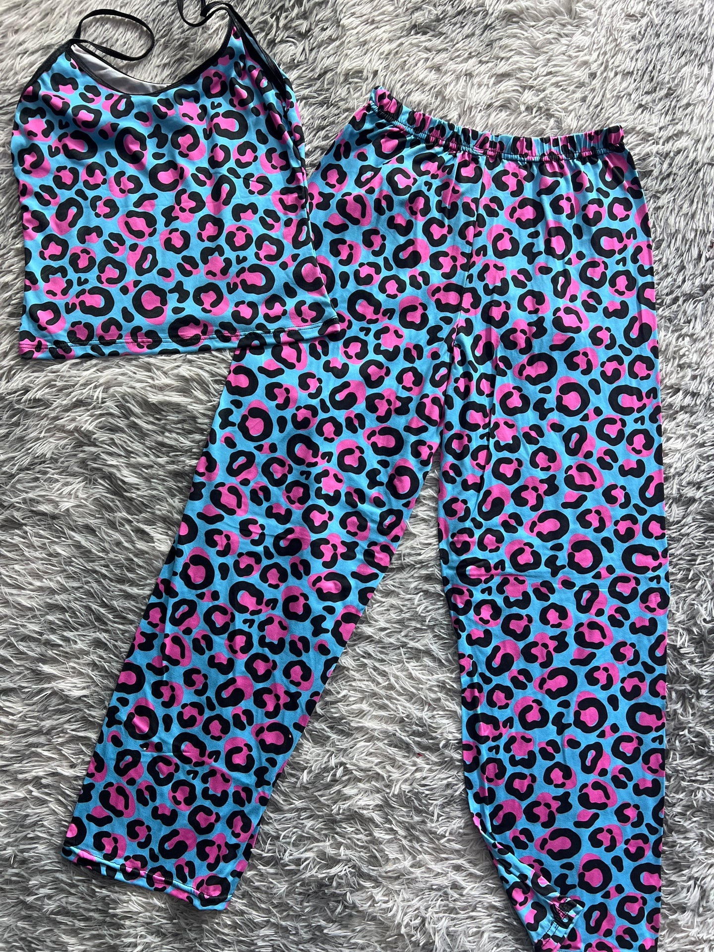 Leopardo azul blusa con pantalón pijama de dama