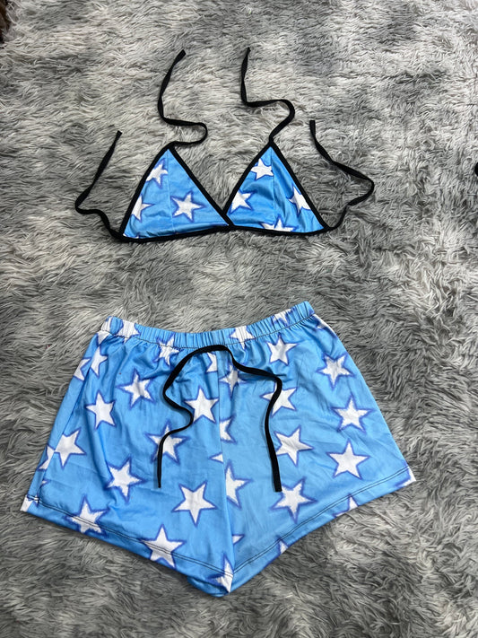 estrellas azules Top con short unitalla de brush