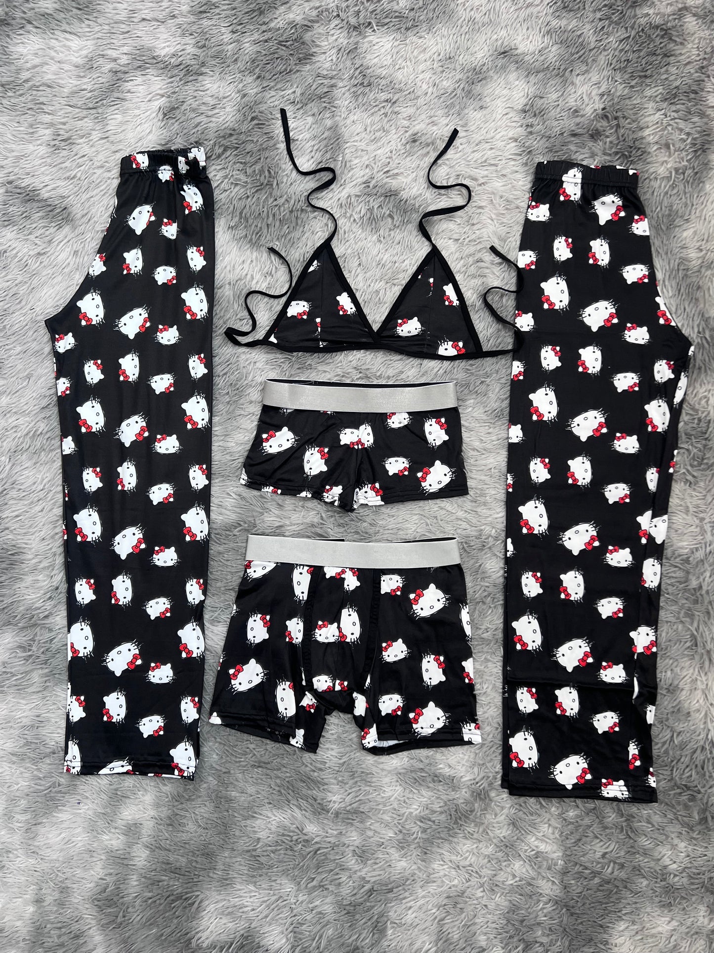 hello kitty caritas fondo negro pijama 5 piezas