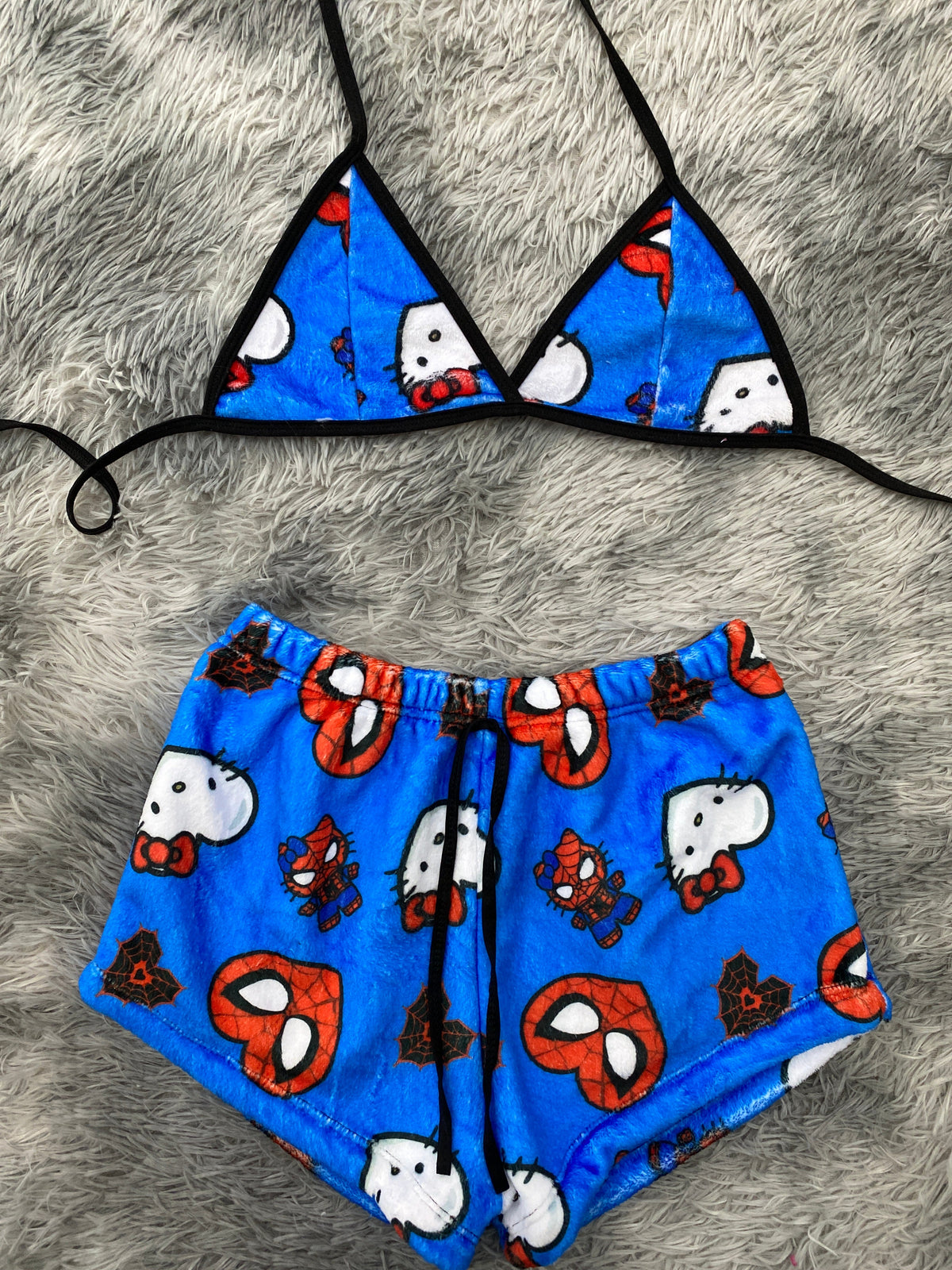 Spiderkitty corazones fondo azul Top Con Short Unitalla De Afelpado