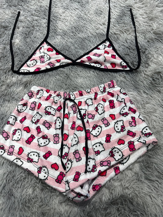 Hello Kitty Con Rayas Rosas Top Con Short Unitalla De Afelpado