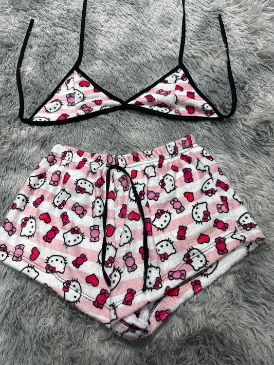 Hello Kitty con rayas rosas Top con short unitalla de afelpado