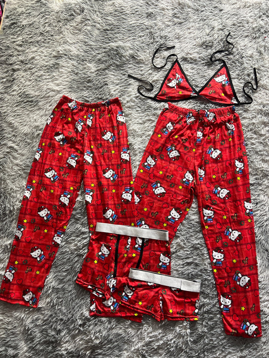 Hello kitty cowgirl red checks 5 piece pajama set