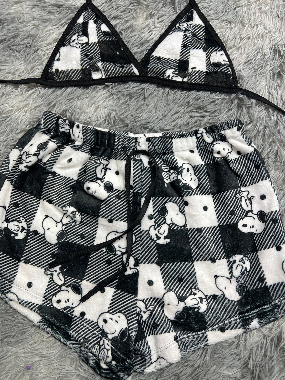 Snoopy Cuadros Rayados Top Con Short Unitalla De Afelpado