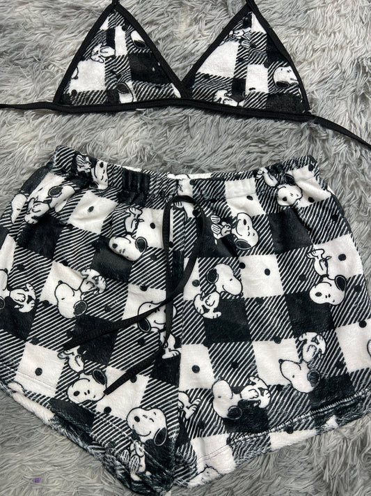 Snoopy cuadros rayados Top con short unitalla de afelpado