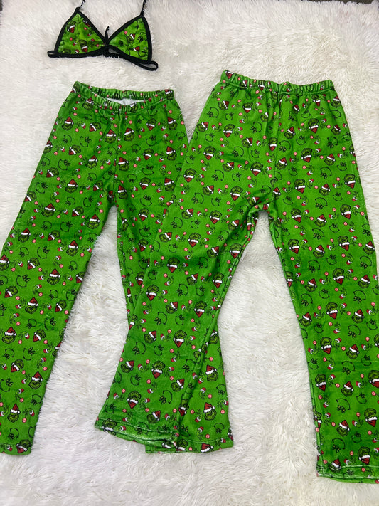 Grinch verde pijama afelpada dúo navidad