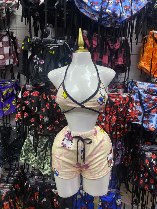 Hello Kitty y Daniel Amarillo Pijama de dama short con top individual de dama afelpado