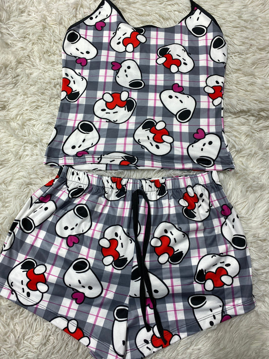 Snoopy Rayallado Rosa Blusa Con Short