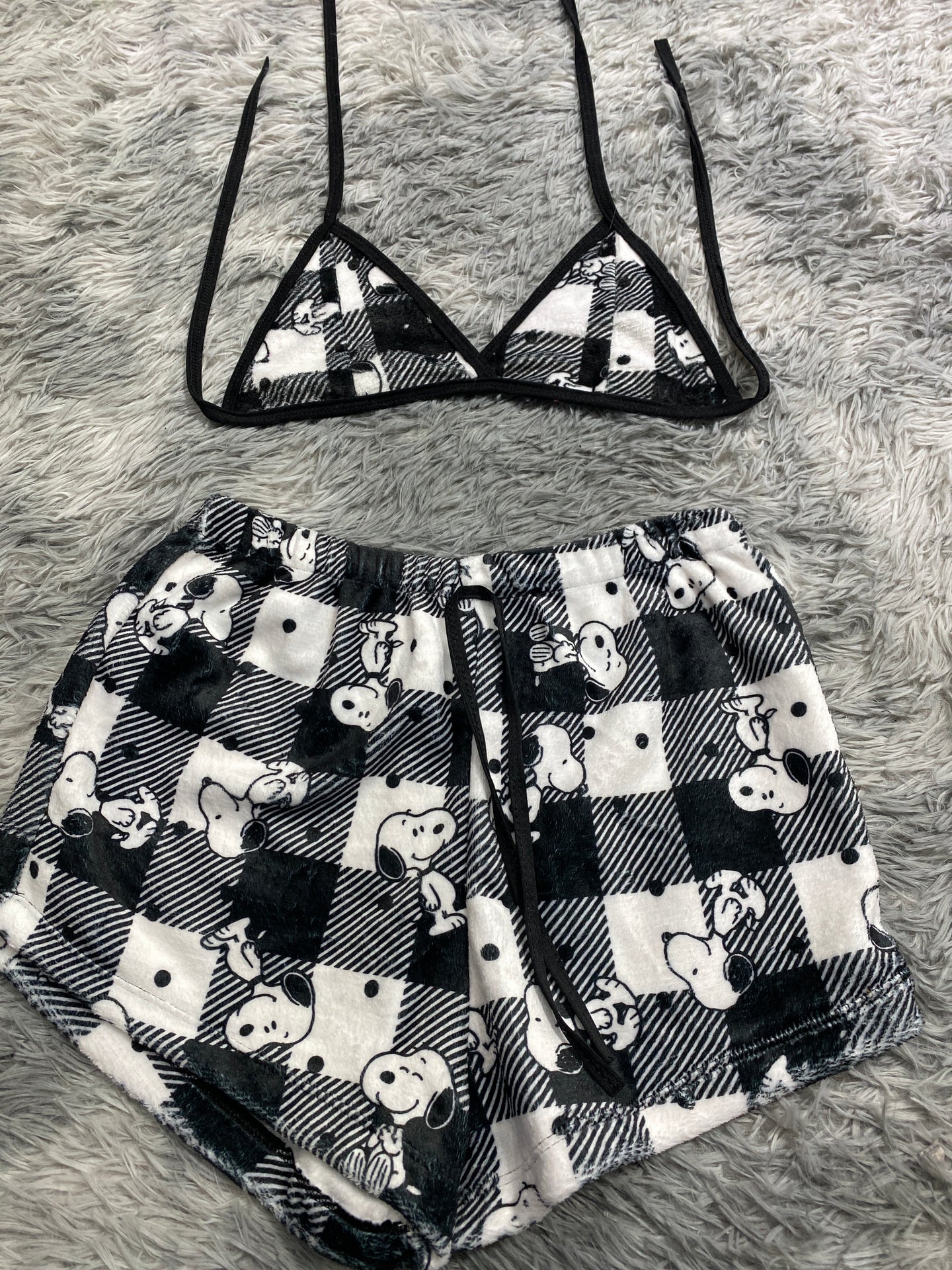 Snoopy cuadro blancos Top con short unitalla de afelpado