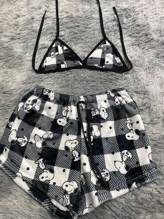 Snoopy cuadro blancos Top con short unitalla de afelpado