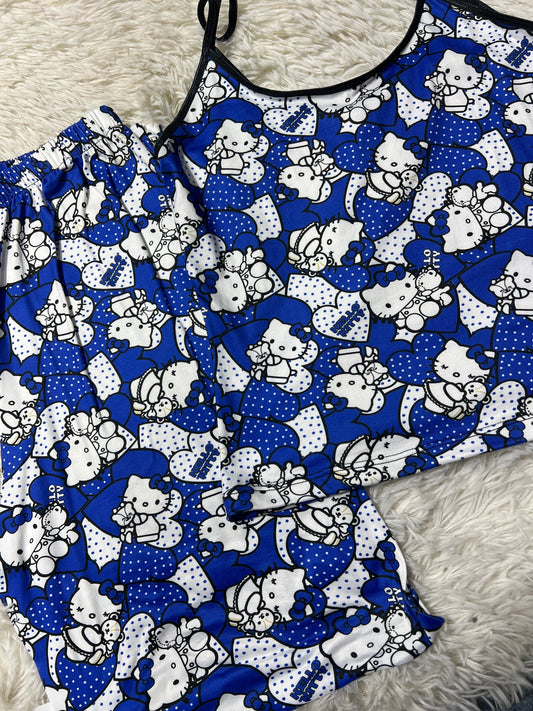 Hello Kitty Puntos Azul Blusa Con Pantalón Pijama De Dama