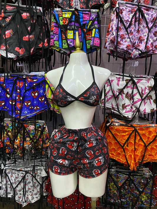 Spiderman fondo gris Pijama de dama short con top individual de dama