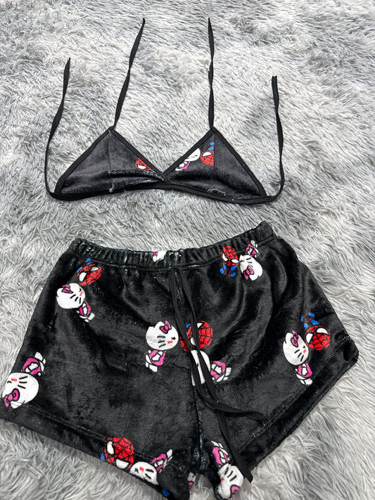 Spiderman Kitty fondo negro Top con short unitalla de afelpado