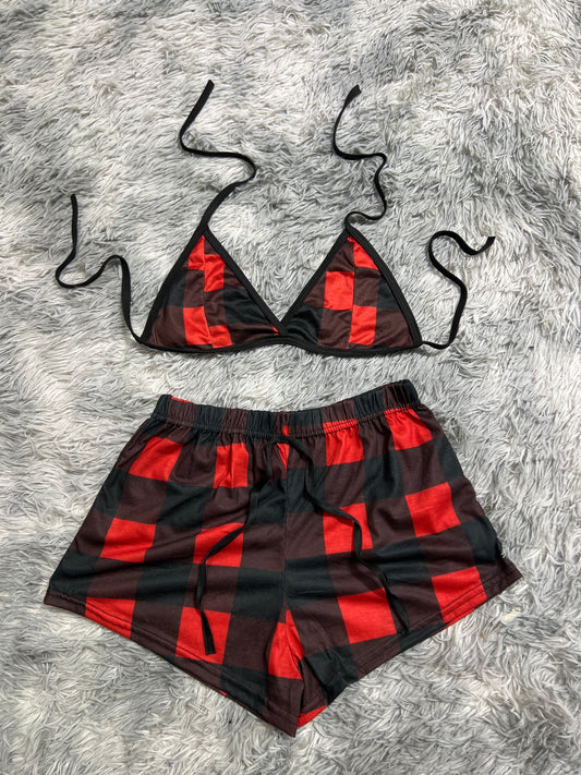Cuadros Rojos Y Negros Top Con Short Unitalla De Brush