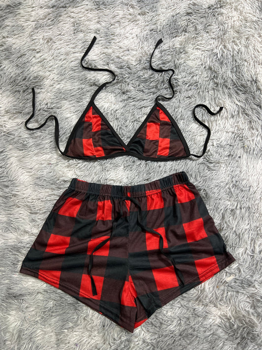 cuadros rojos y negros Top con short unitalla de brush