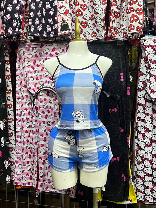 snoopy azul gris blusa con short