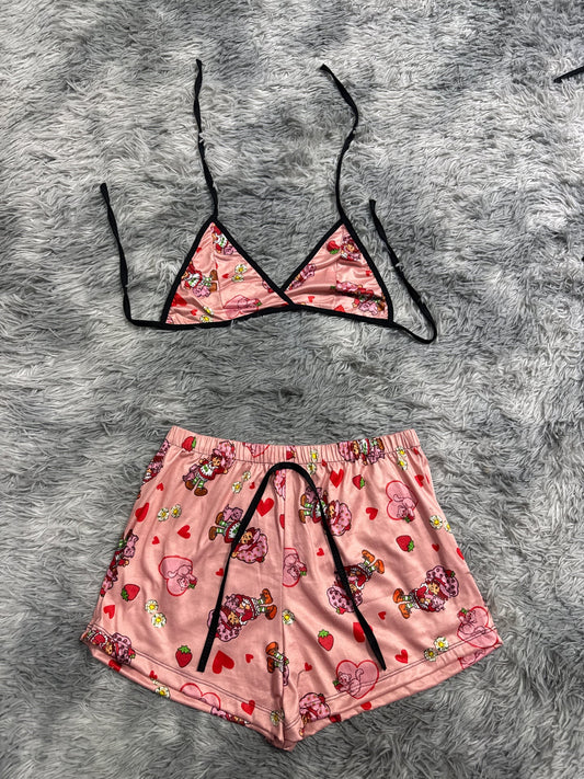 Rosita fresita rosa corazones con gato Top con short unitalla de brush