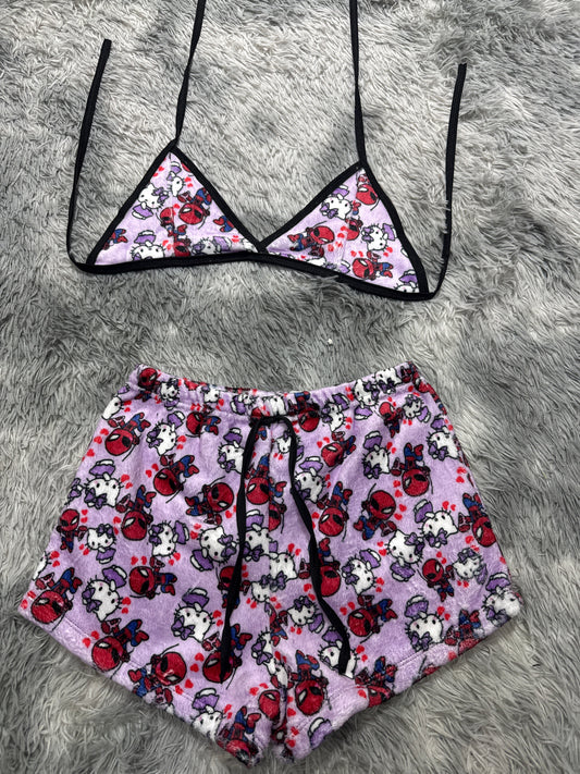 Kitty Spiderman fondo morado Top con short unitalla de afelpado