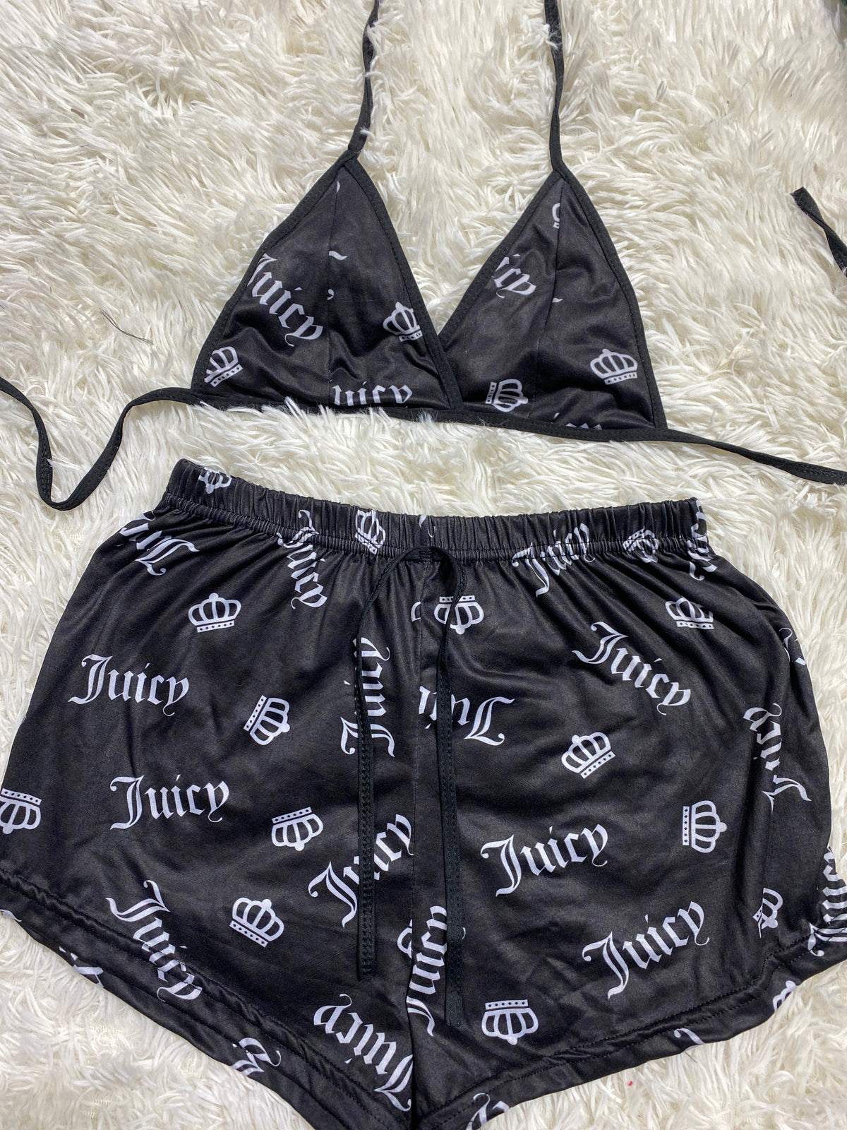 Juicy letras grises fondo negro Top Con Short Unitalla De Brush (