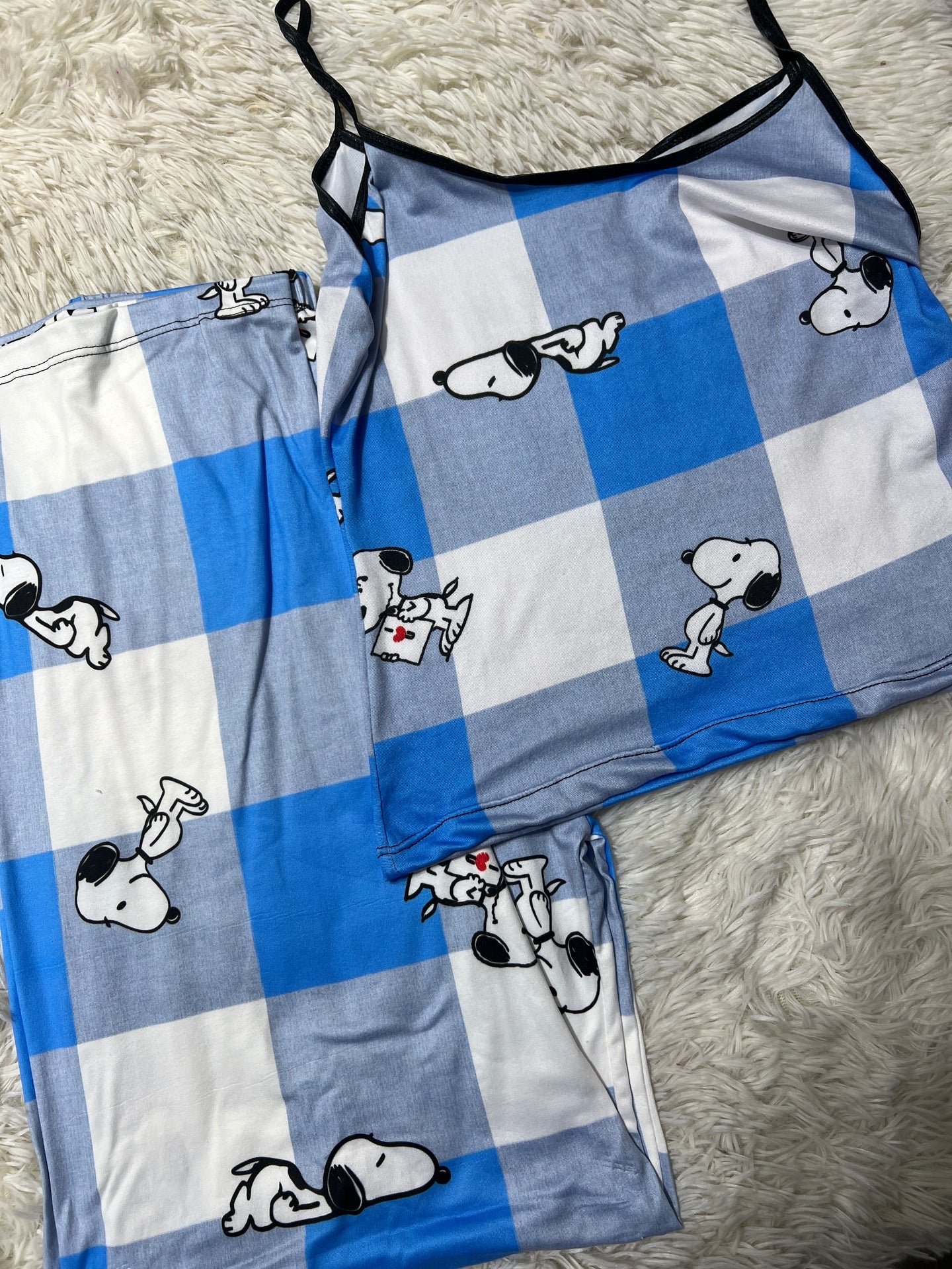 Snoopy cuadros azules Blusa con pantalón pijama de dama