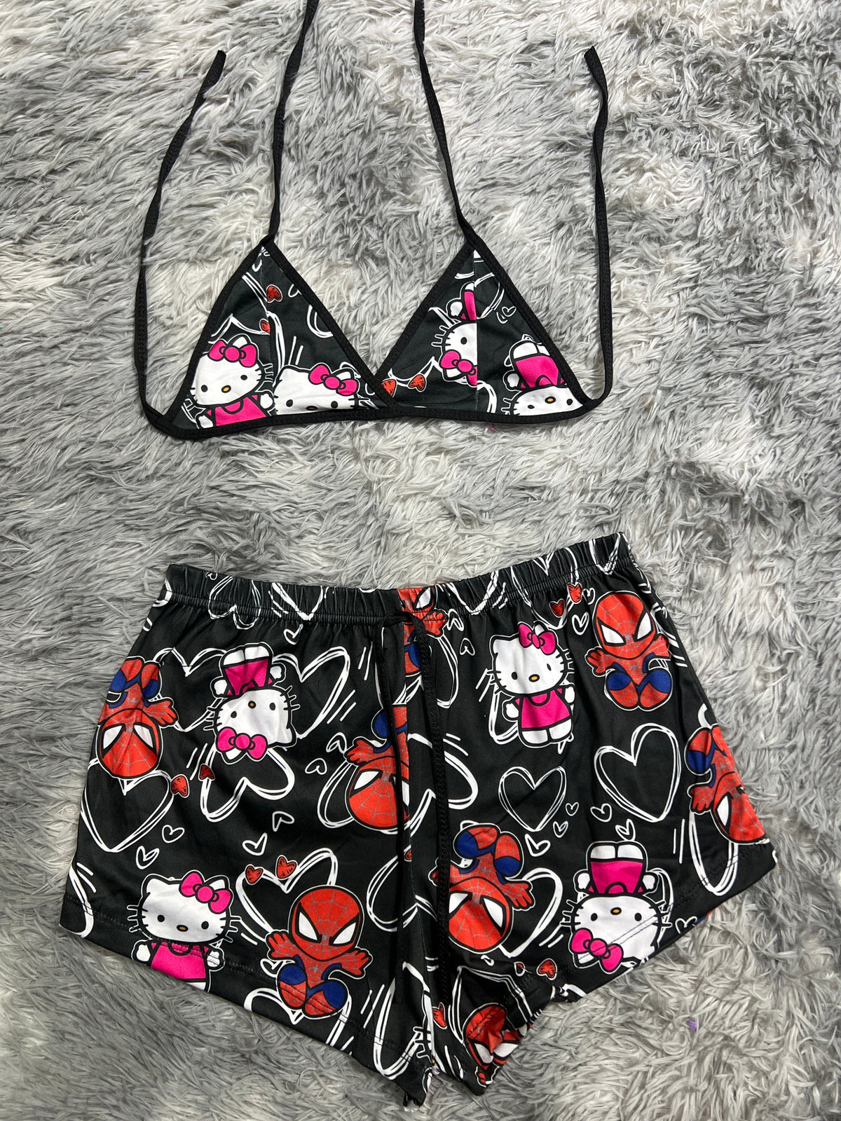 Spiderkitty Negro Con Corazones Blancos Top Con Short Unitalla De Brush