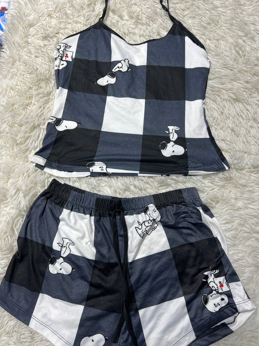 Snoopy Cuadros Negros Blusa Con Short