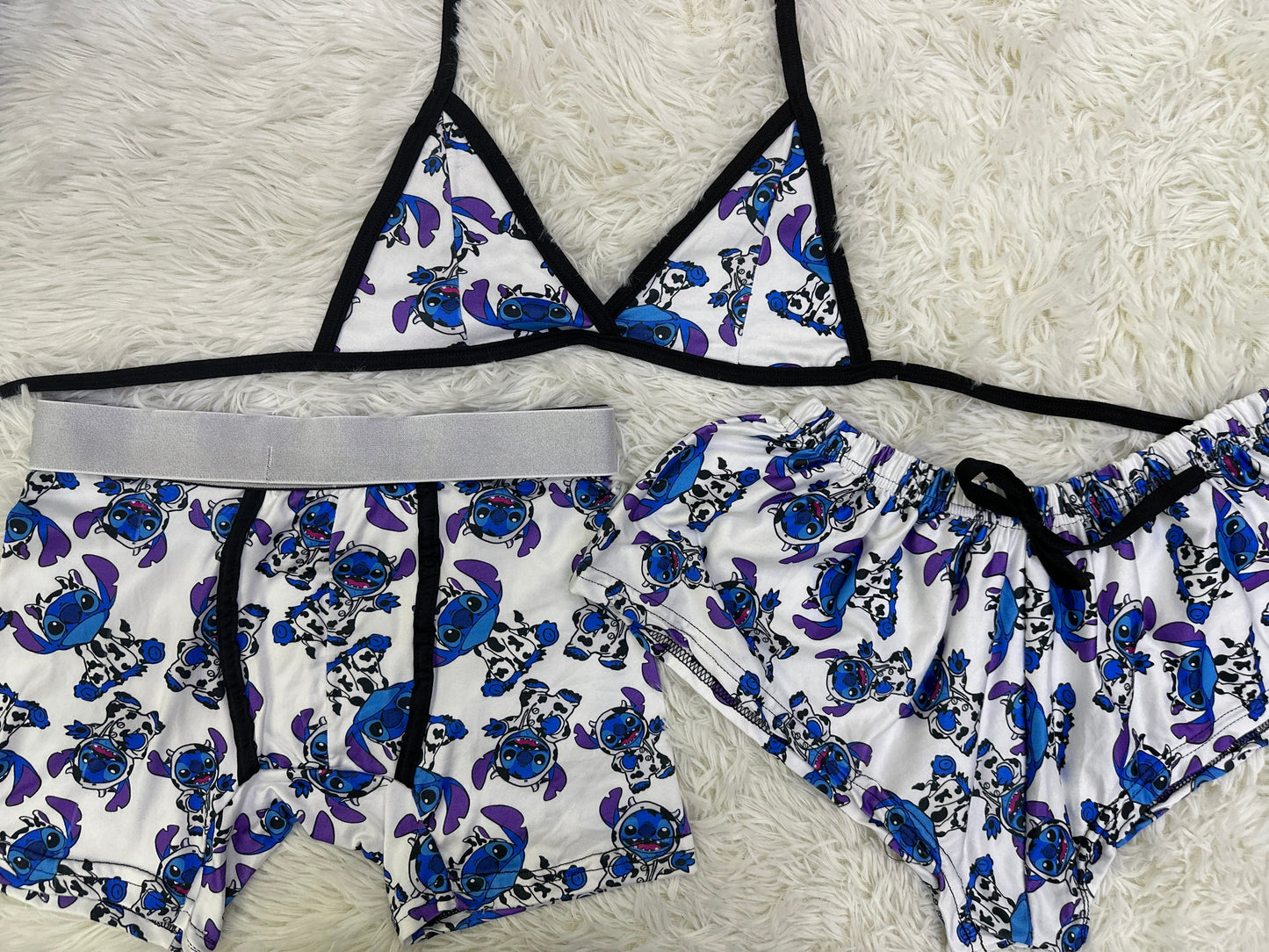 Stitch Cow Print Shorts Blue duo short con top