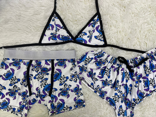 Stitch Cow Print Shorts Blue duo short con top