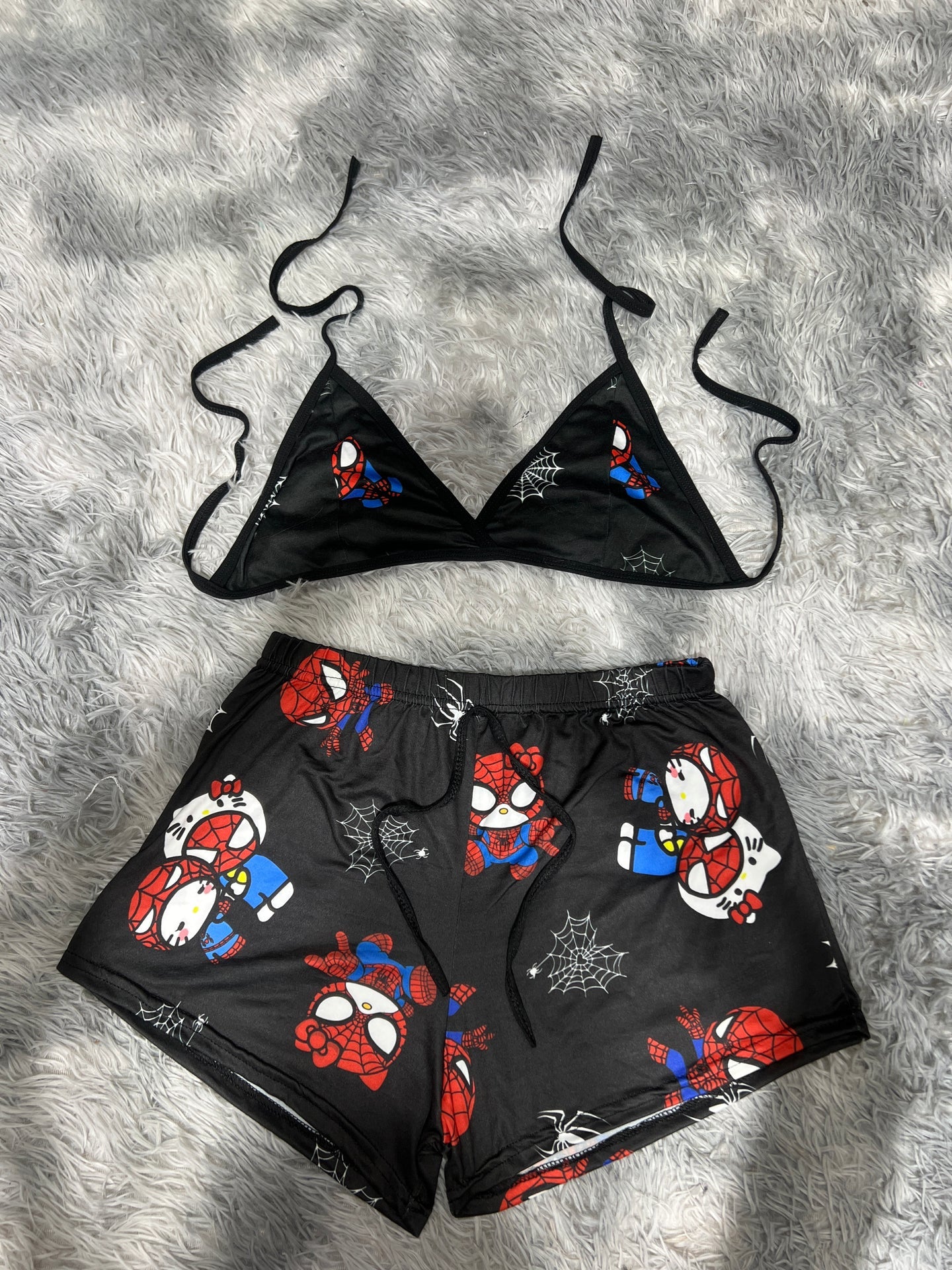 spiderkitty negro Top con short unitalla de brush