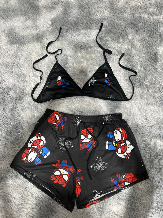 spiderkitty negro Top con short unitalla de brush