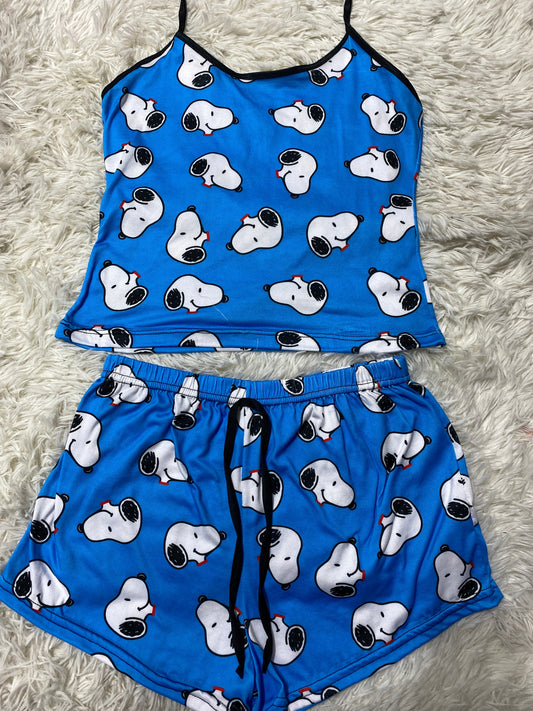 Snoopy Azul Caras Blusa Con Short