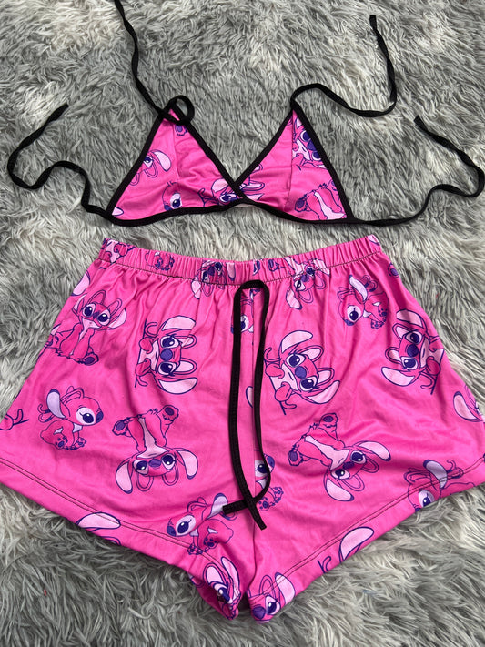 Angela Fondo Rosa Top Con Short Unitalla De Brush