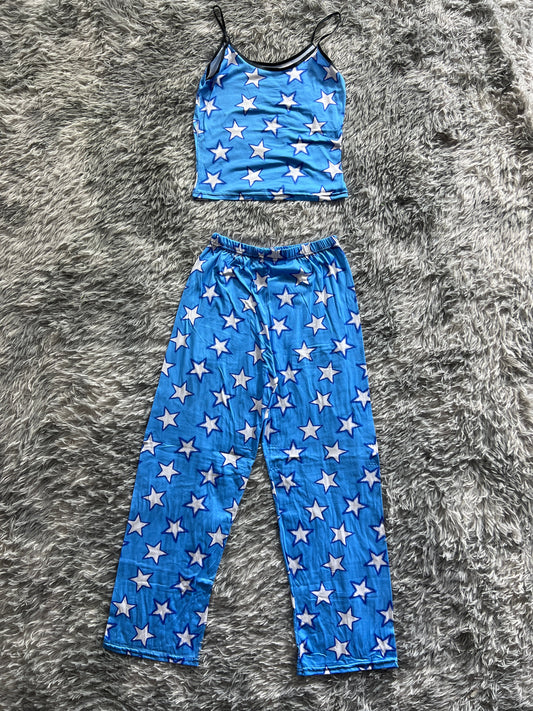Estrellas Blancas Con Azul Blusa Con Pantalón Pijama De Dama