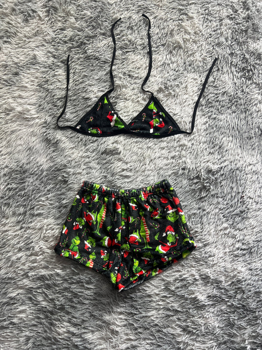 El Grinch Navideño Fondo Negro Top Con Short Unitalla De Afelpada