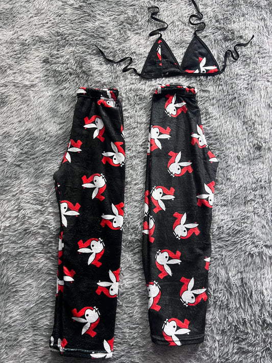 Play Boy X True Religión Blanco Y Rojo Duo De Pijama Afelpada