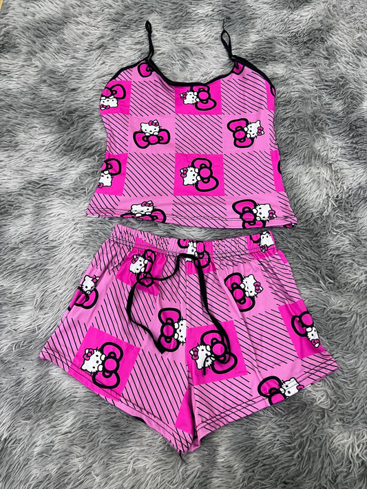 hello kitty cuadros rayados  blusa con short