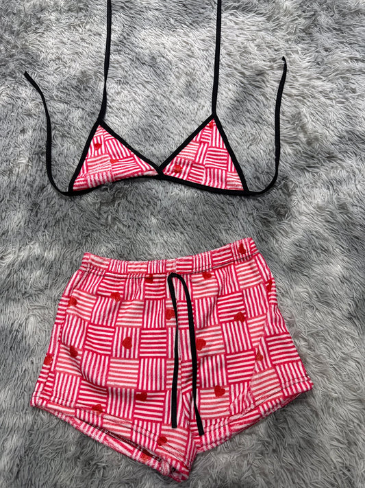 Corazón con rayas rojas Top con short unitalla de afelpado