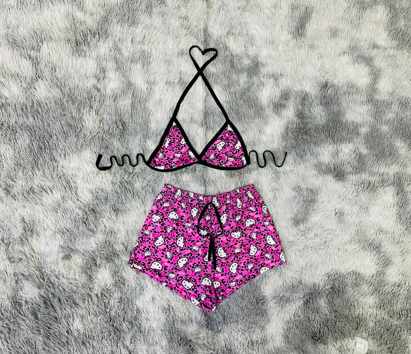 short con top kitty leopardo rosa