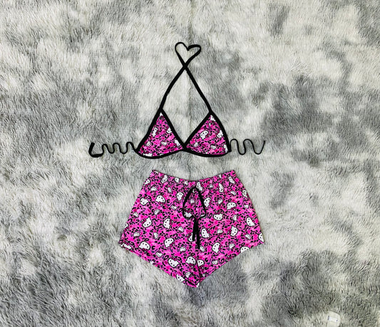 short con top kitty leopardo rosa