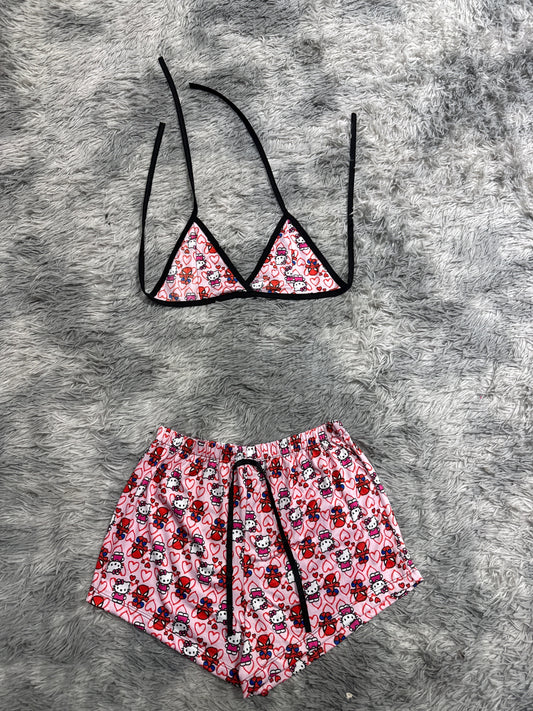 Spiderkitty Rosa Con Corazones Rojos Top Con Short Unitalla De Brush