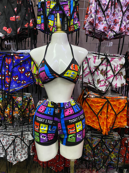 Intensamente cuadros fondo negro Pijama de dama short con top individual de dama