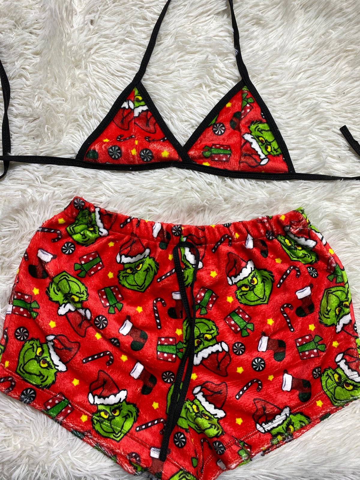 Grinch navidad fondo rojo top Con Short Unitalla De Afelpado